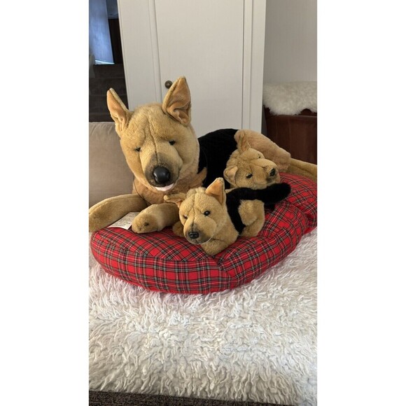 FAO Schwarz Vintage 90s Stuffed Plush Shepherd Dog 2 Puppies (bed not included) - Picture 2 of 5